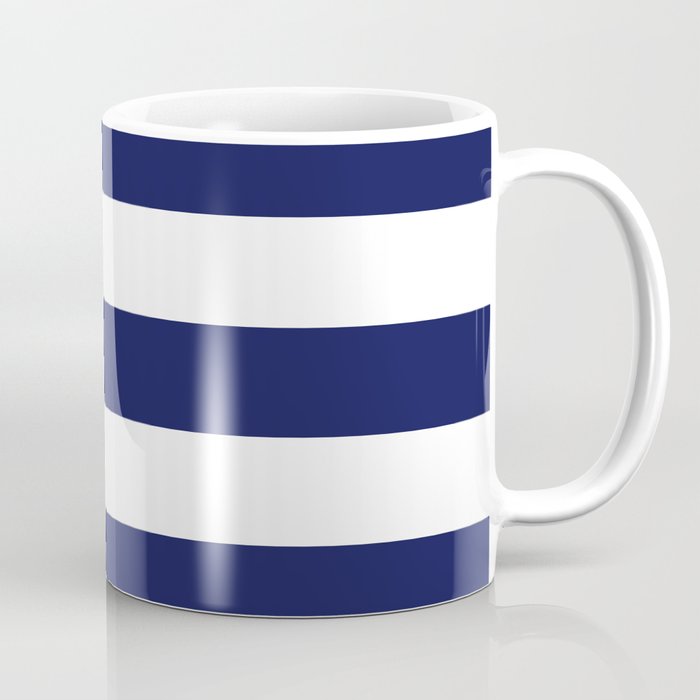 Large Wide Band Vintage Midnight Blue And White Stripes Coffee Mug