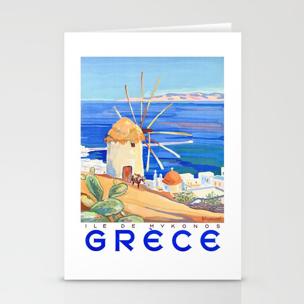 1949 Greece Island of Mykonos Travel Poster Stationery Cards