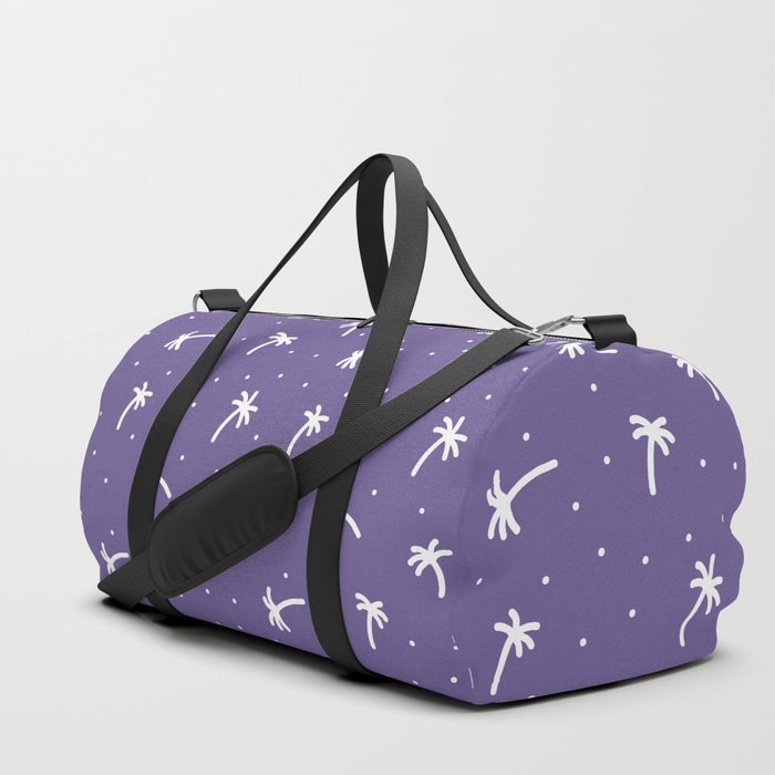 Purple And White Doodle Palm Tree Pattern Duffle Bag