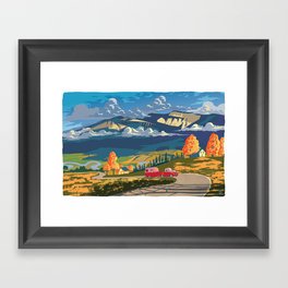Retro Travel Autumn Landscape Illustration Framed Art Print