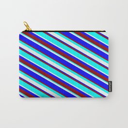 [ Thumbnail: Mint Cream, Blue, Dark Red, and Aqua Colored Lined Pattern Carry-All Pouch ]