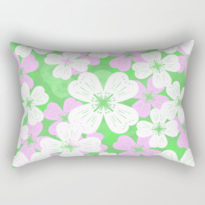 70’s Desert Flowers Pink on Green Rectangular Pillow