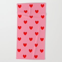 Red Heart Pattern Beach Towel