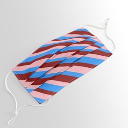 [ Thumbnail: Light Pink, Blue & Maroon Colored Stripes Pattern Face Mask ]