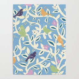 Birds in branches chalky blue Poster