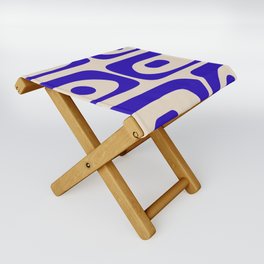 Mid Century Modern Piquet Abstract Pattern in Cobalt Blue and Beige Folding Stool