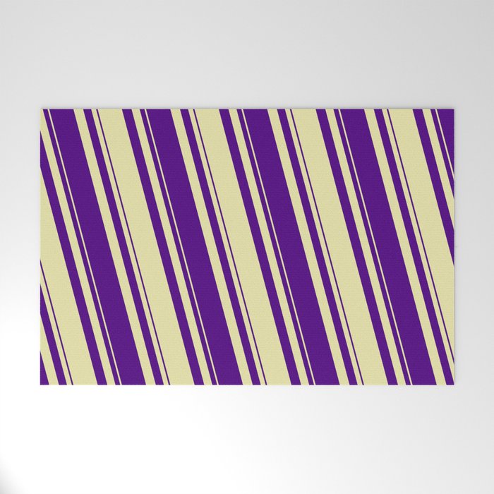 Pale Goldenrod and Indigo Colored Striped/Lined Pattern Welcome Mat