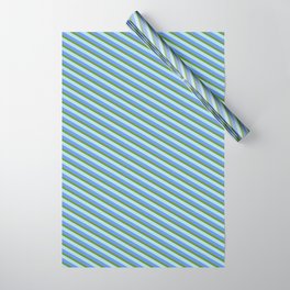 [ Thumbnail: Green, Powder Blue, and Cornflower Blue Colored Lined Pattern Wrapping Paper ]