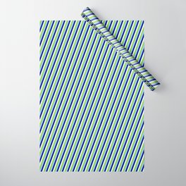 [ Thumbnail: Blue, Light Cyan, Green, and Light Sky Blue Colored Lines/Stripes Pattern Wrapping Paper ]