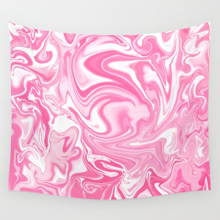 Pastel Pink Swirly Paint Pour Pattern  Wall Tapestry
