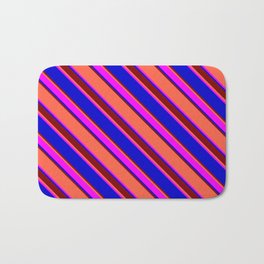 [ Thumbnail: Red, Fuchsia, Blue & Maroon Colored Stripes/Lines Pattern Bath Mat ]