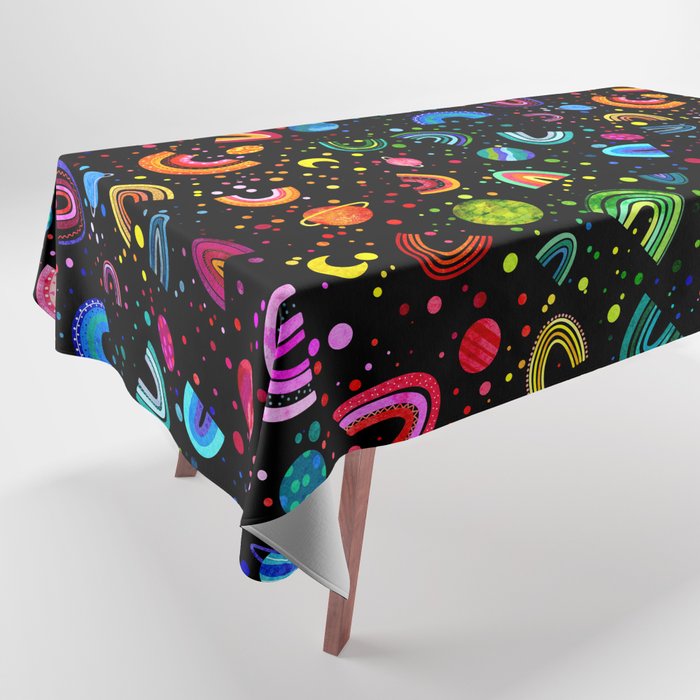 Rainbow Outer Space Black Tablecloth