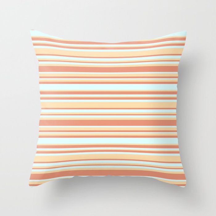Dark Salmon, Light Cyan, and Tan Colored Lines Pattern Throw Pillow