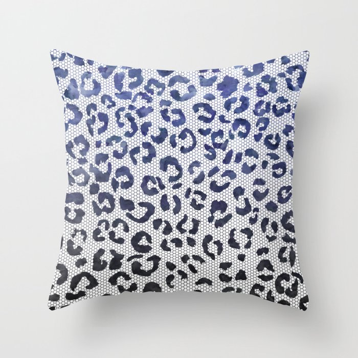 Modern Navy Blue Black Watercolor Ombre Leopard Lace Pattern Throw