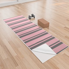 [ Thumbnail: Dim Gray & Light Pink Colored Stripes Pattern Yoga Towel ]