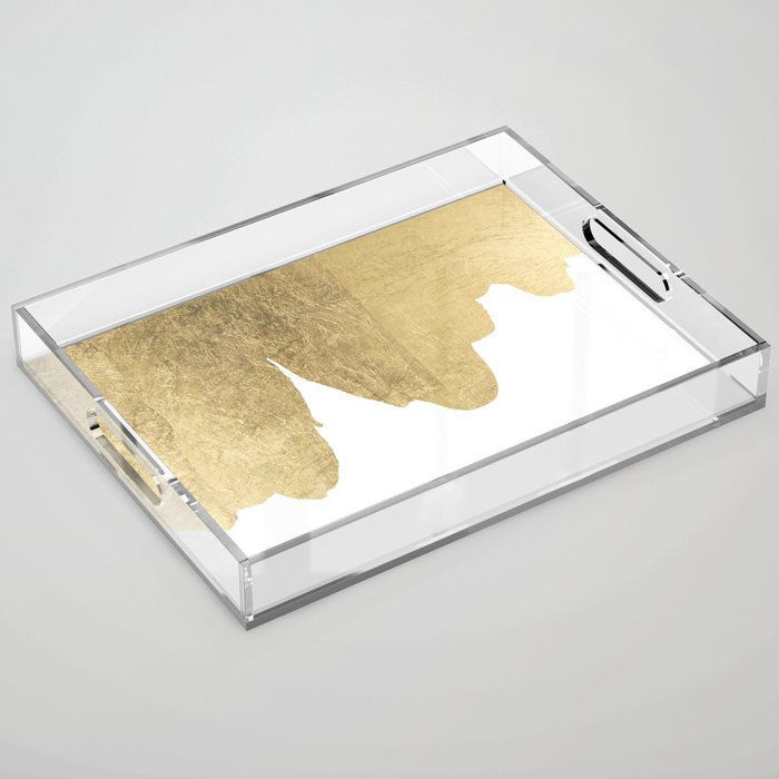 Modern Elegant Abstract Gold White Contemporary Art Acrylic Tray