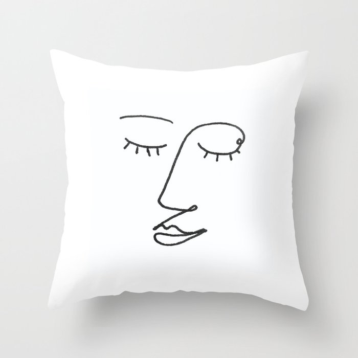 Abstract Black and White Line Drawing Woman's Face Sleeping Throw Pillow