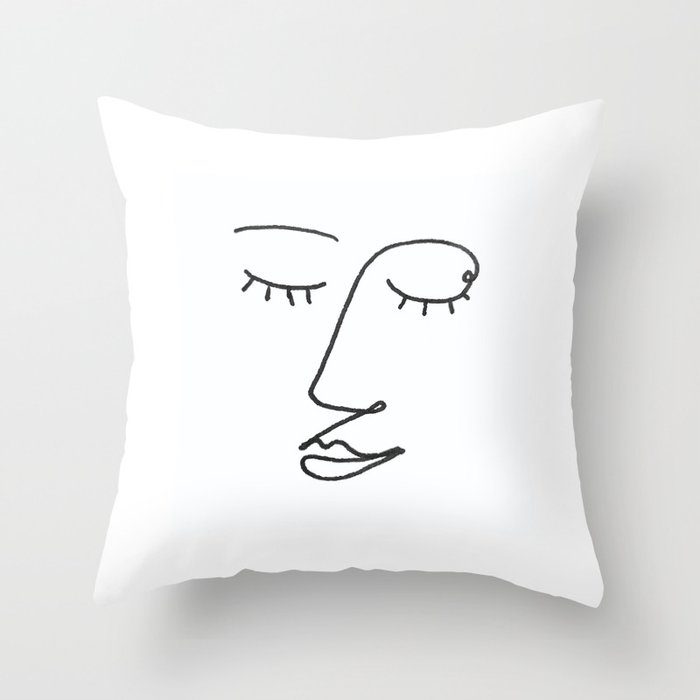 Abstract Black and White Line Drawing Woman's Face Sleeping Throw