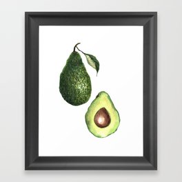 Watercolour painted avocado fruit with leaves sliced Framed Art Print