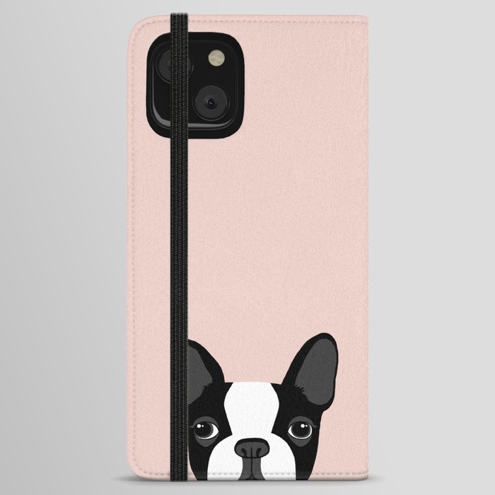 Boston Terrier Peek - Black on Pale Pink iPhone Wallet Case