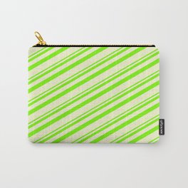 [ Thumbnail: Green and Light Yellow Colored Lined/Striped Pattern Carry-All Pouch ]