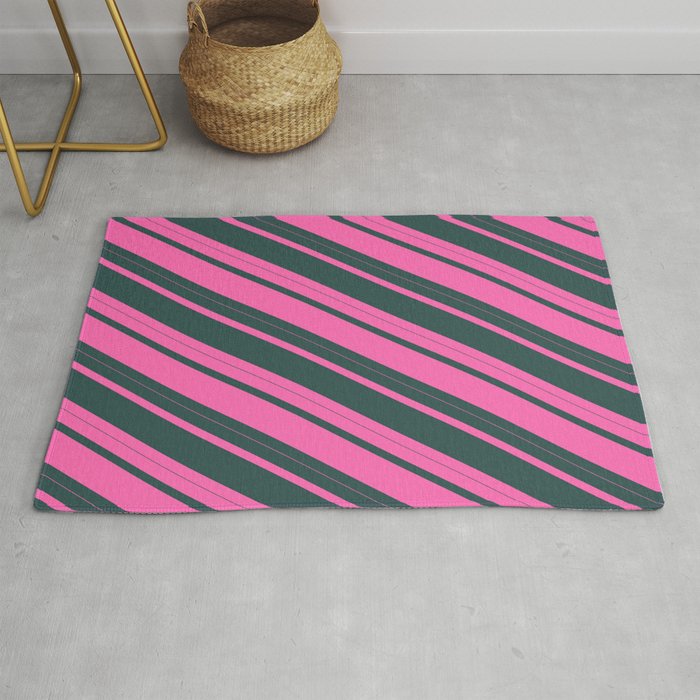 Hot Pink and Dark Slate Gray Colored Lined Pattern Rug