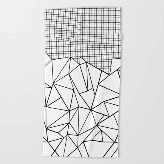 Abstract Outline Grid Black on White Beach Towel