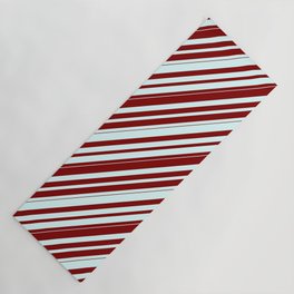 [ Thumbnail: Light Cyan & Maroon Colored Lined/Striped Pattern Yoga Mat ]