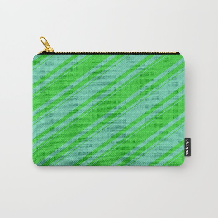 Lime Green & Aquamarine Colored Stripes Pattern Carry-All Pouch