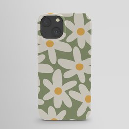 Daisy Time Retro Floral Pattern Sage Green Beige Mustard iPhone Case