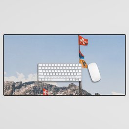 Switzerland Photography - The Swiss Flag In The Alps Desk Mat