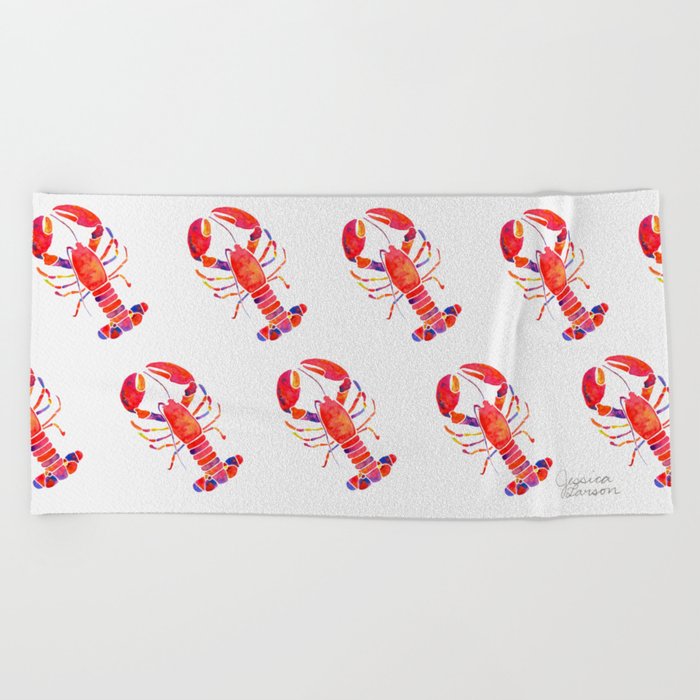 Lobster Watercolor Beach Towel