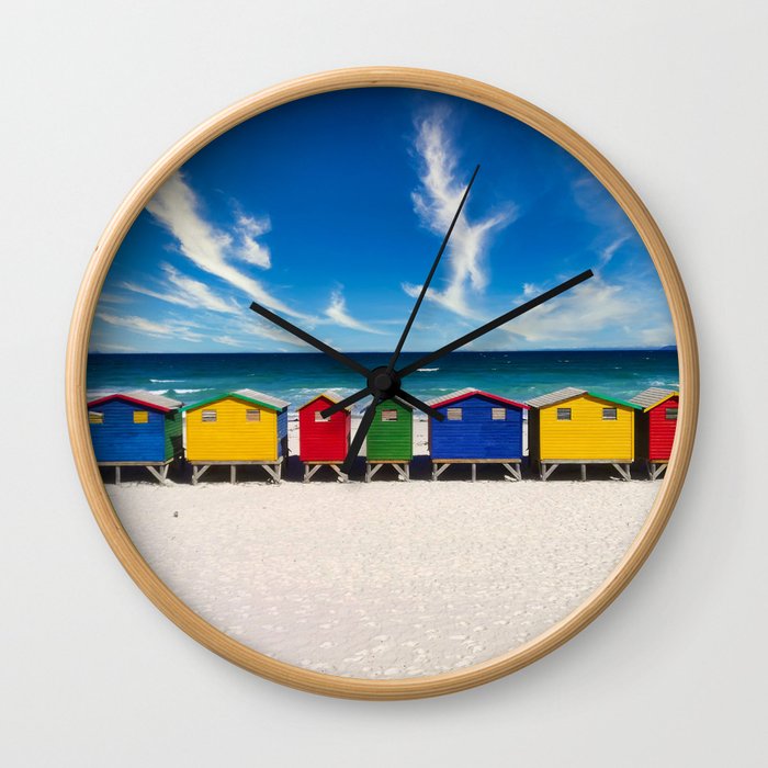 The Colorful Houses on the Beach photograph Wall Clock