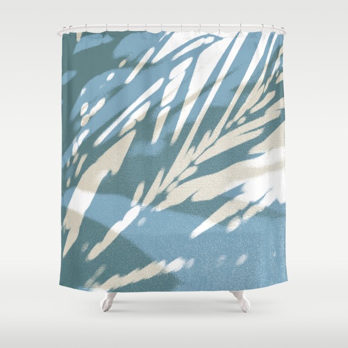 SOFT ABSTRACT BLUE PALM LEAF AT THE BEACH Shower Curtain