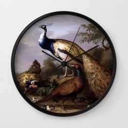 Tobias Stranover's Peacock, Hen and Cock Pheasant in a Landscape Wall Clock