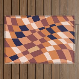 Burnt umber wavy checked Outdoor Rug