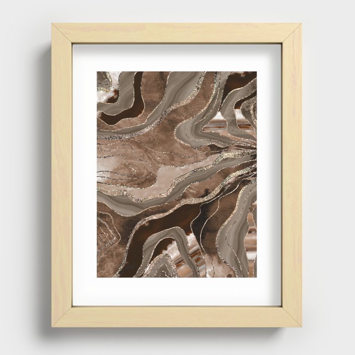 Brown Marble Agate Gold Glitter Glam #2 (Faux Glitter) #decor #art #society6 Recessed Framed Print