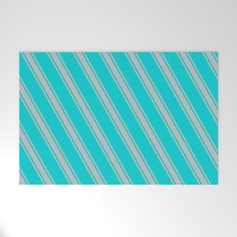 [ Thumbnail: Dark Turquoise and Grey Colored Stripes/Lines Pattern Welcome Mat ]