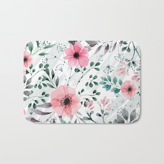 Illustration watercolor flowers and plants Bath Mat