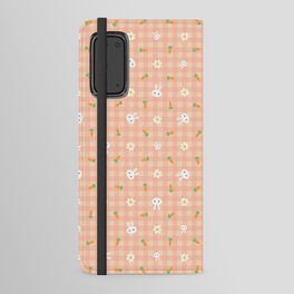 Bunnies, carrots & daisies (Peachy Gingham) Android Wallet Case