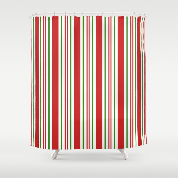 Red Green and White Candy Cane Stripes Thick and Thin Vertical Lines