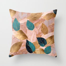 Modern Blush Pink Gold Boho Leaves Collection Throw Pillow