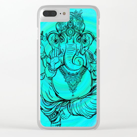 Lord Ganesha on Aqua Spiral Clear iPhone Case