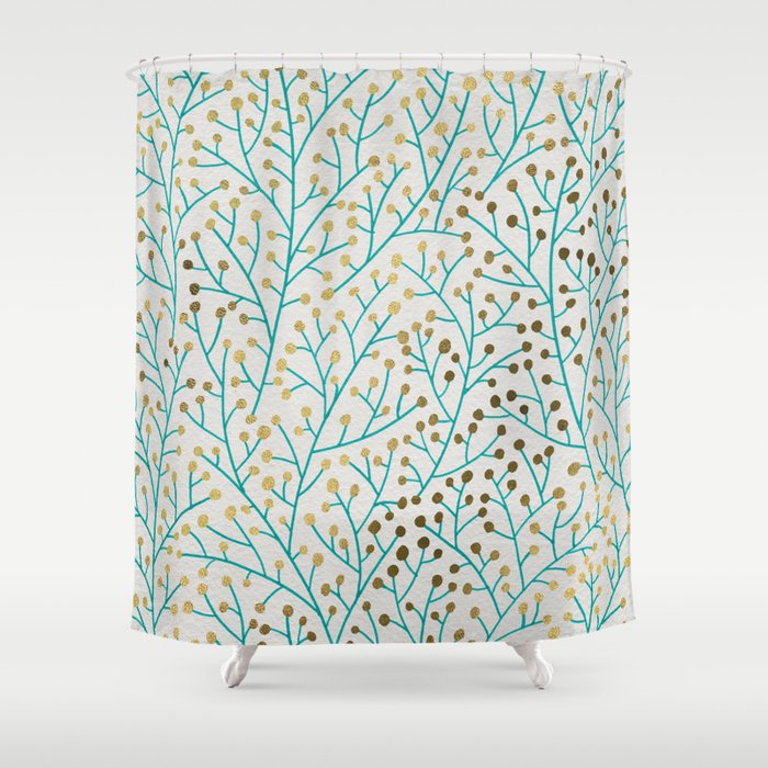 Berry Branches – Turquoise & Gold Shower Curtain