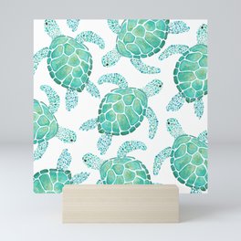 Sea Turtle Pattern - Blue Mini Art Print