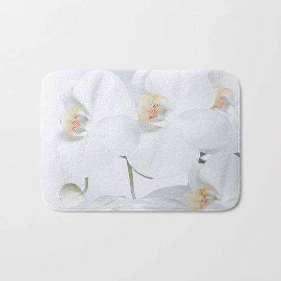White orchids flowers pure white romantic Bath Mat