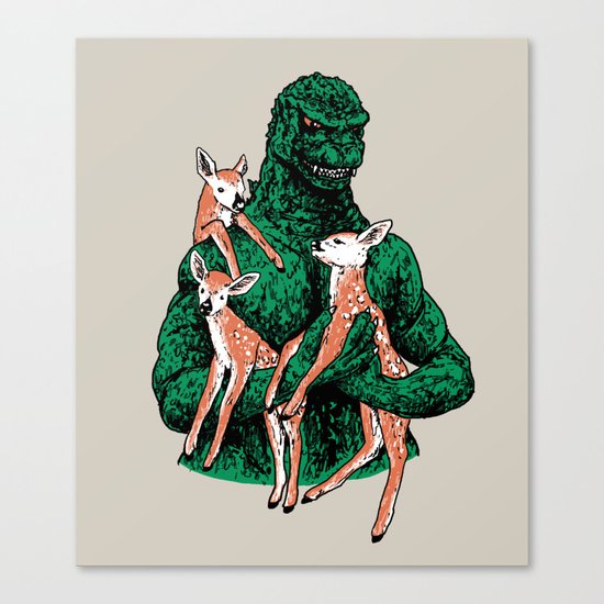 Fawns Meet Kaiju Canvas Print