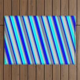 [ Thumbnail: Light Slate Gray, Light Grey, Aqua, and Blue Colored Stripes Pattern Outdoor Rug ]