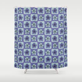 Simple modern floral checkered purple and blue daisy pattern Shower Curtain