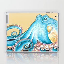 Blue Octopus on Yellow Ink Art Nautical Marine Laptop Skin